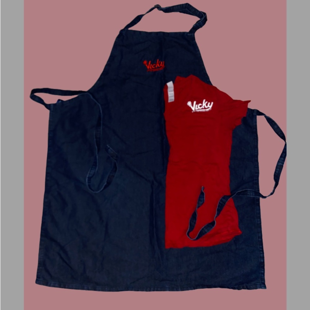 Vicky’s Bakery Denim Apron and Red T-Shirt Set